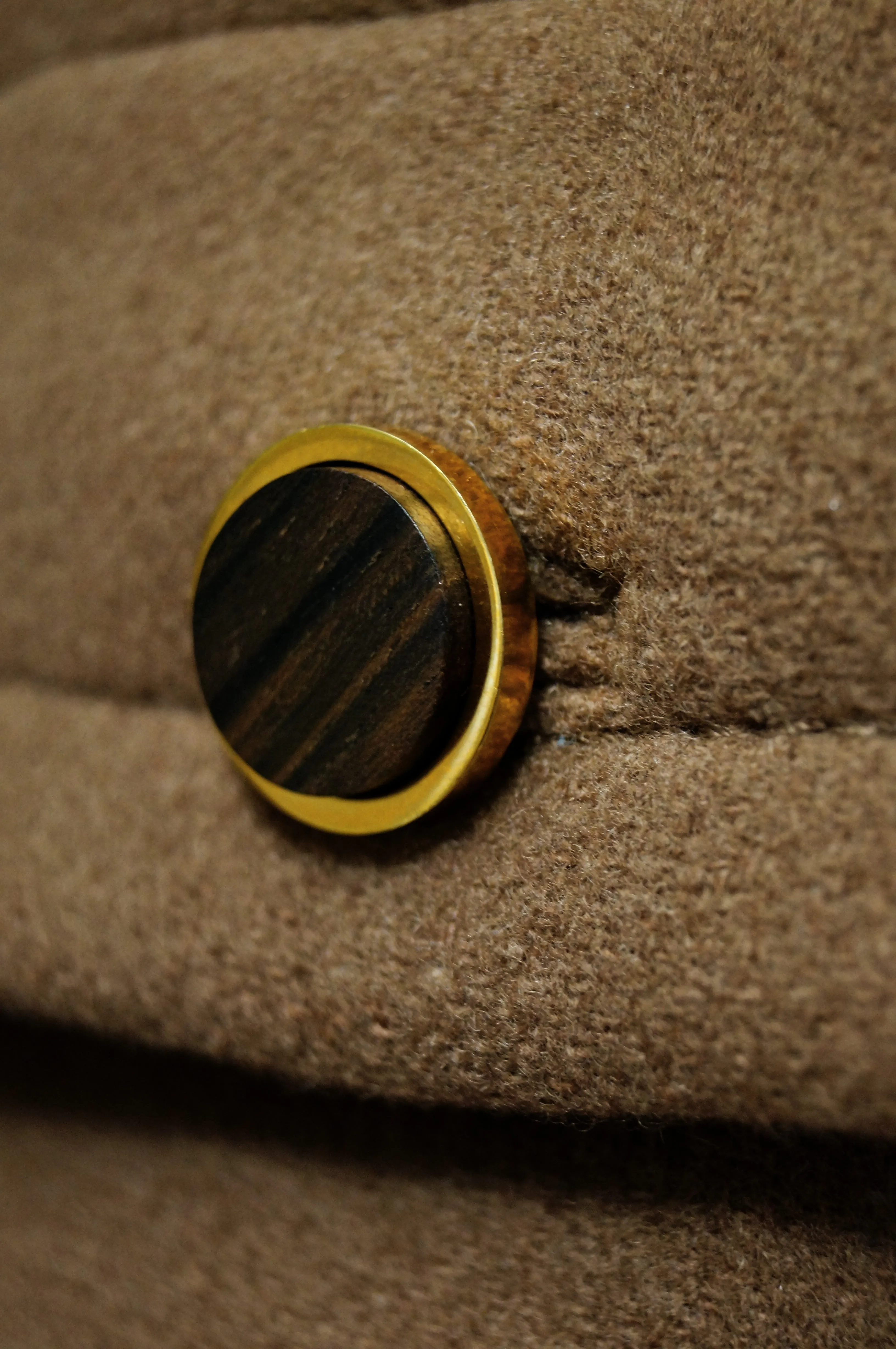 1970s Galanos Brown Wool Coat with Pleat Detail and Wooden Buttons