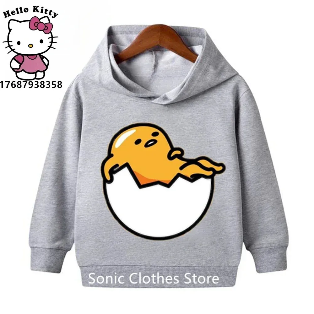 2023 New Cute Gudetama Hoodie Kids Clothes Boys Girls Kawaii Cartoon Hooded Sweatshirt Girls Autumn Winter Warm Coat