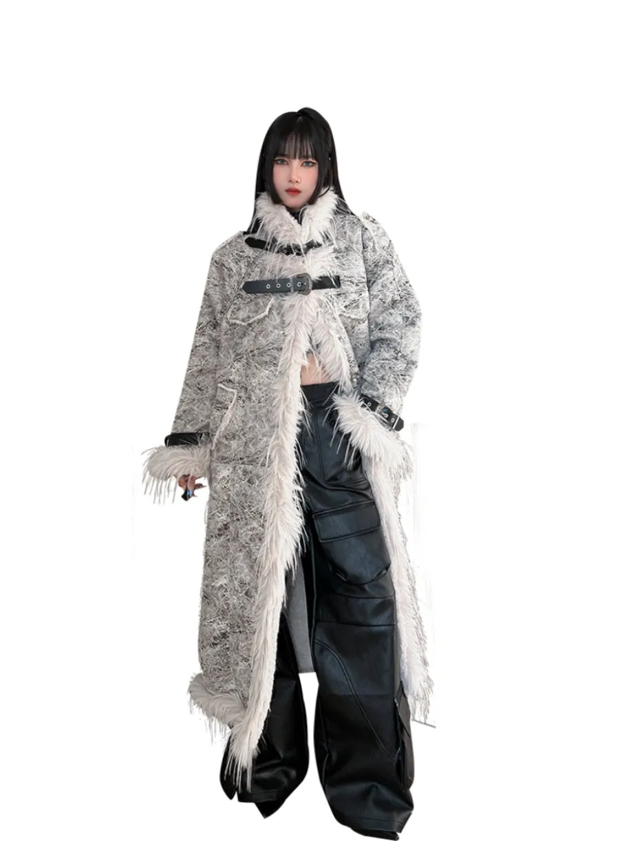 【24s Dec.】Belt Buckle Plush Patchwork Fur Jacket