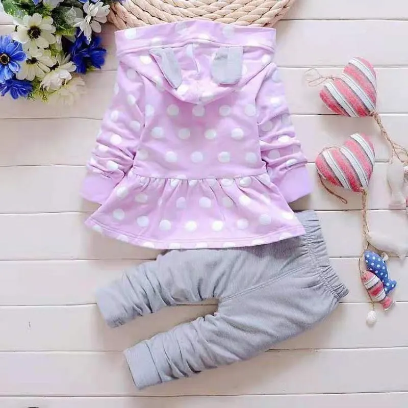 3-piece Polka Dot Coat & Pants & Bag for Toddler Girl Wholesale Children's Clothing