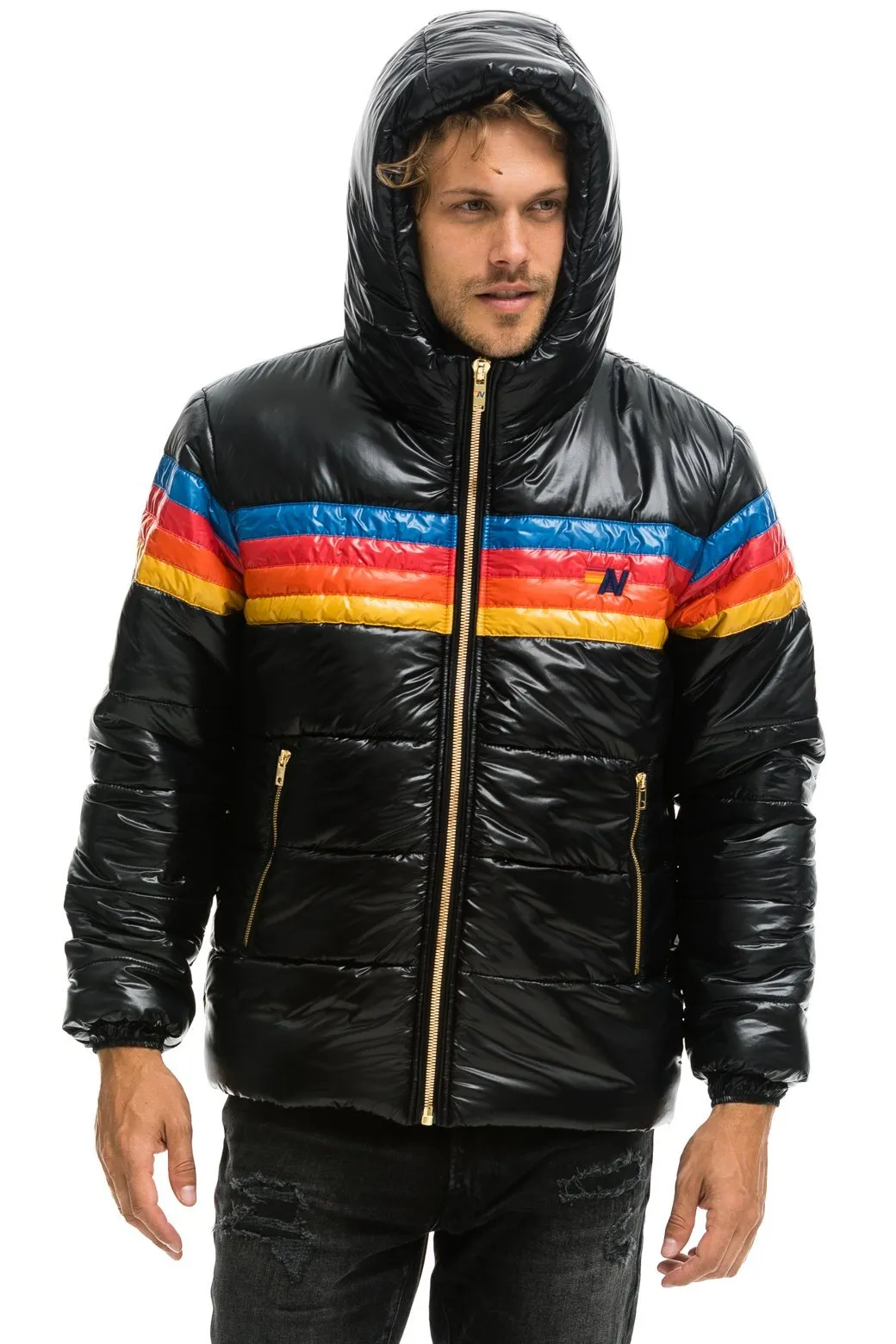 4 STRIPE LUXE TREKKER JACKET - GLOSSY BLACK