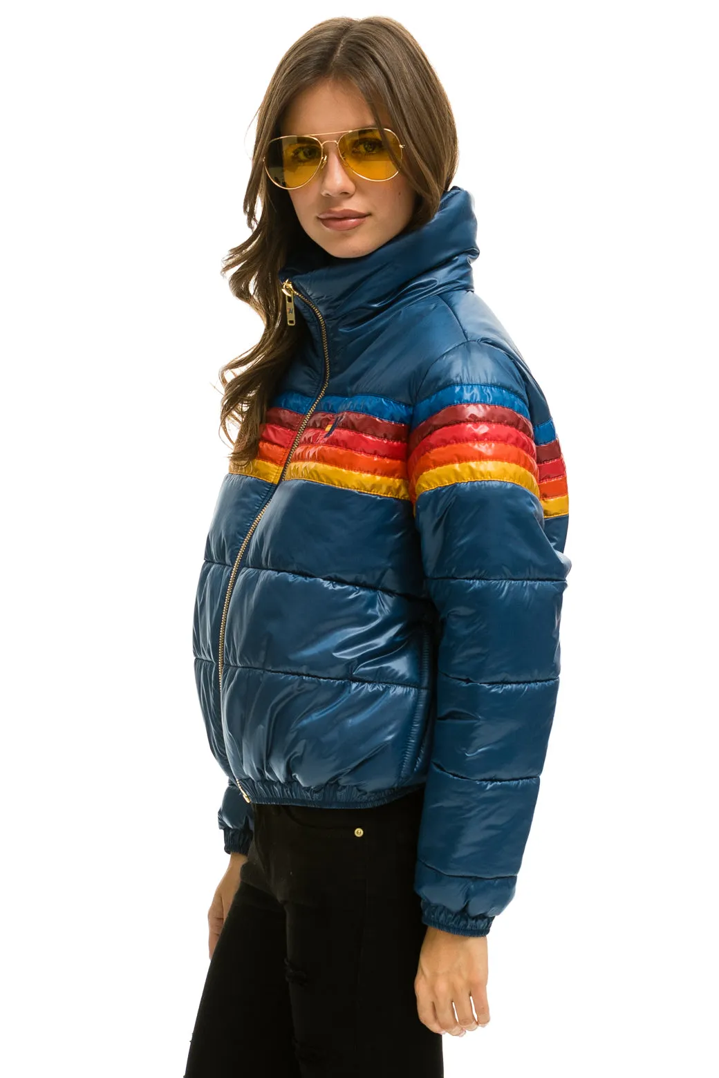 5 STRIPE LUXE APRES PUFFER JACKET - GLOSSY DARK BLUE