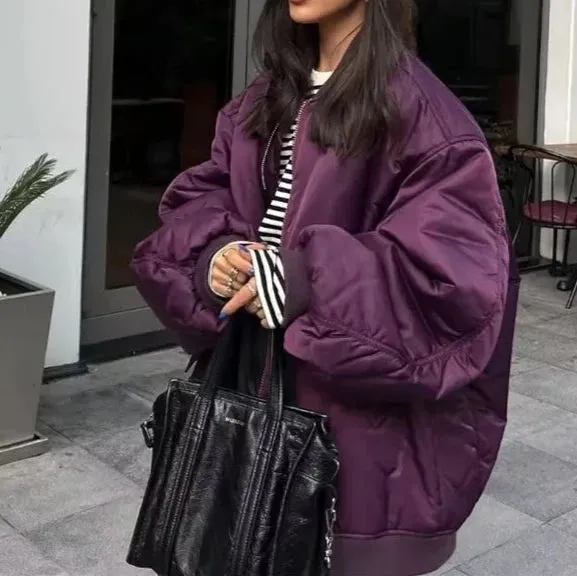 A&A Vitoria Oversized Ruched Sleeve Bomber Jacket