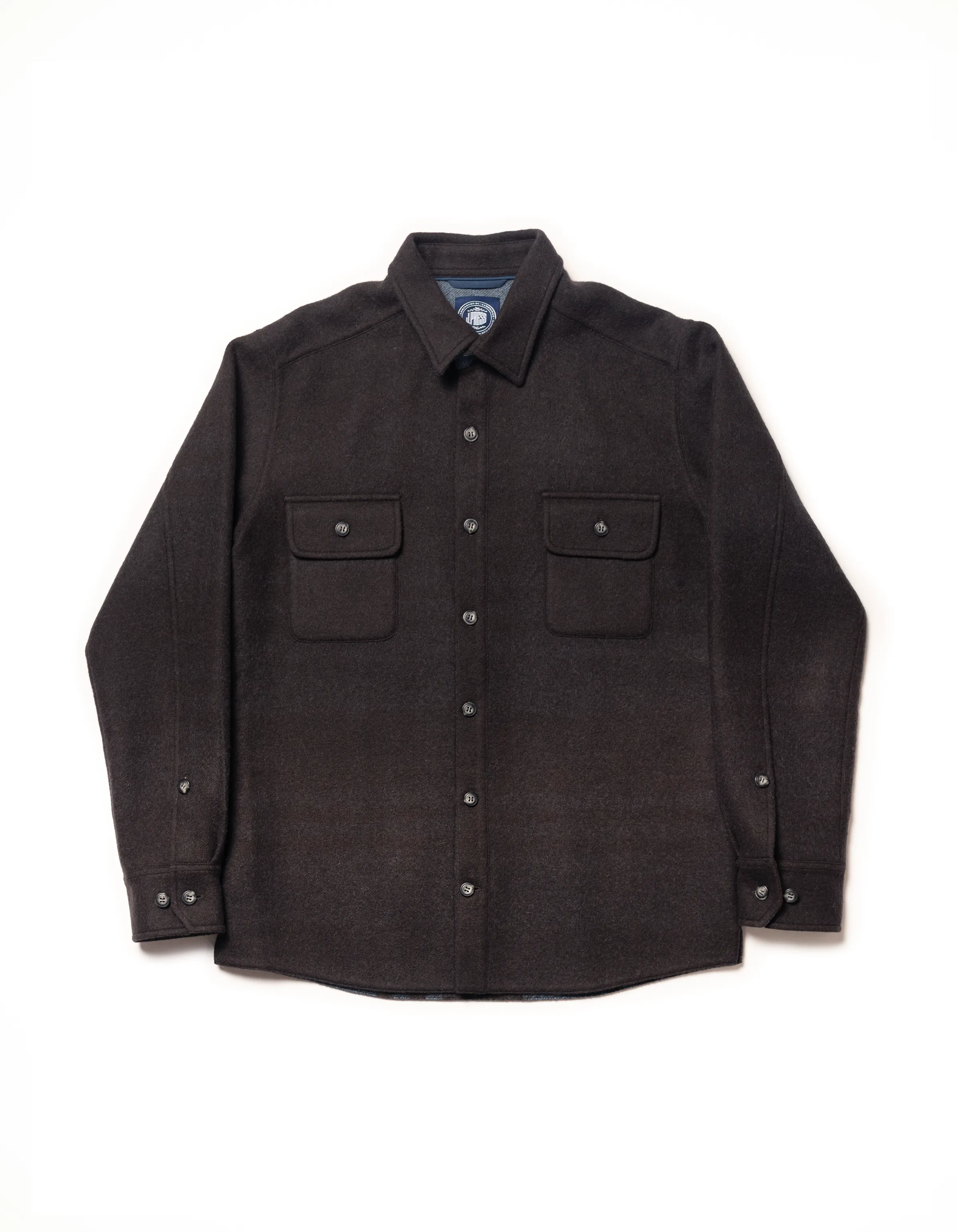 ALPACA WOOL CPO JACKET - BROWN/BLUE PLAID