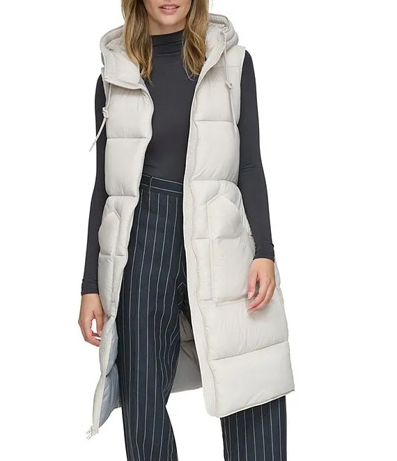 Andrew Marc Kerr Hooded Long Puffer Vest - Moon