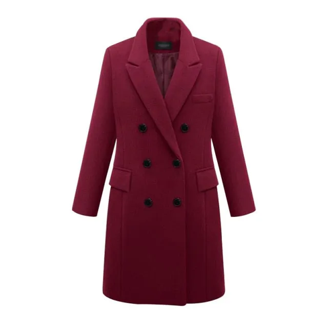 AshoreShop Womens Large Autumn Winter Wool Long Double Breasted Coat