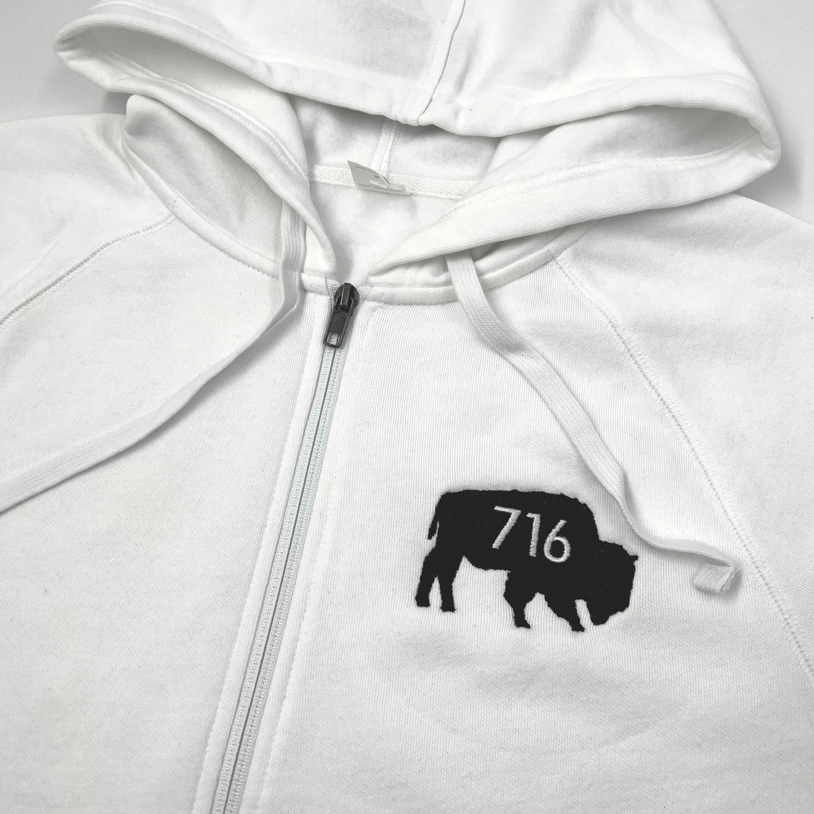 BFLO 716 With Embroidered Buffalo White Full Zip Hoodie