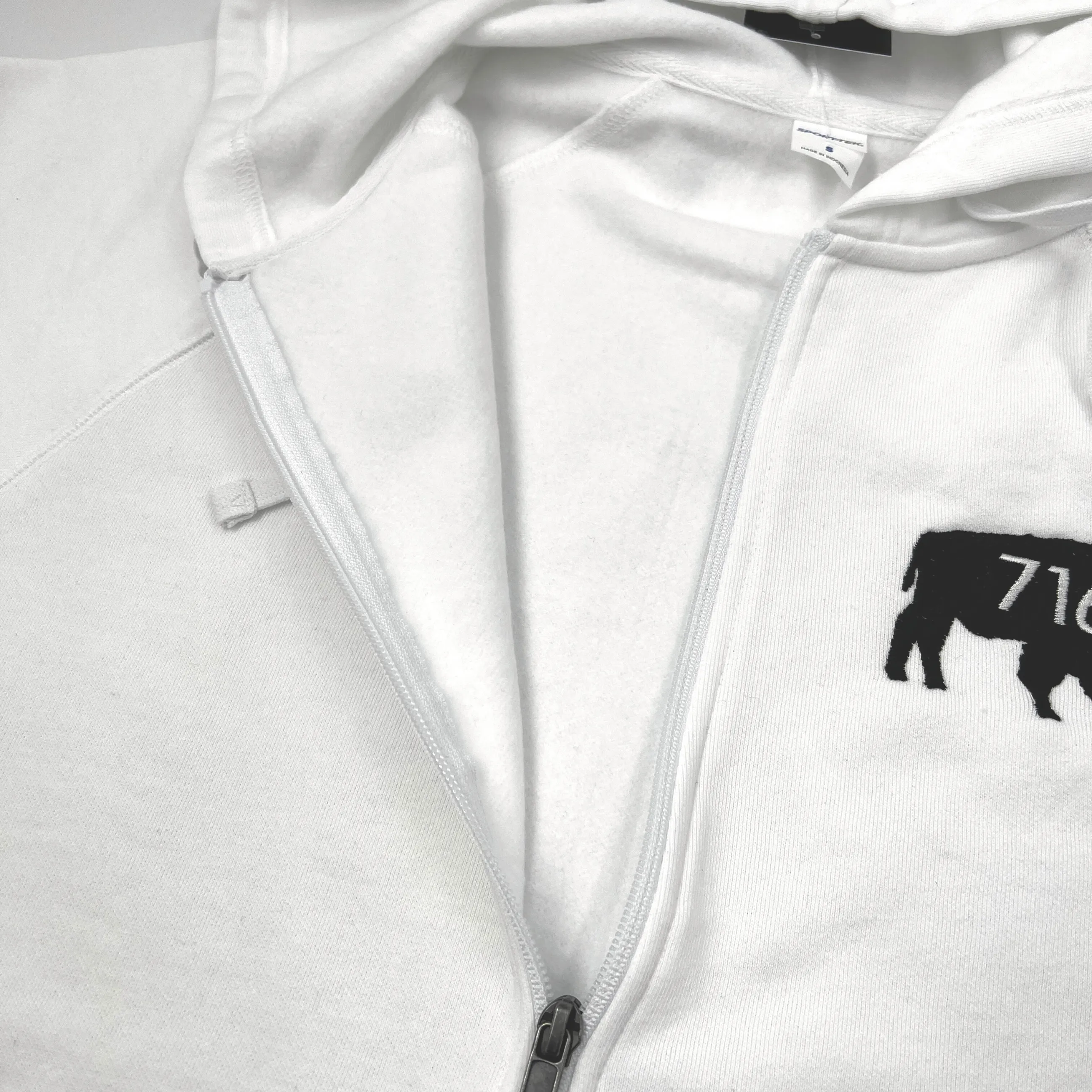 BFLO 716 With Embroidered Buffalo White Full Zip Hoodie