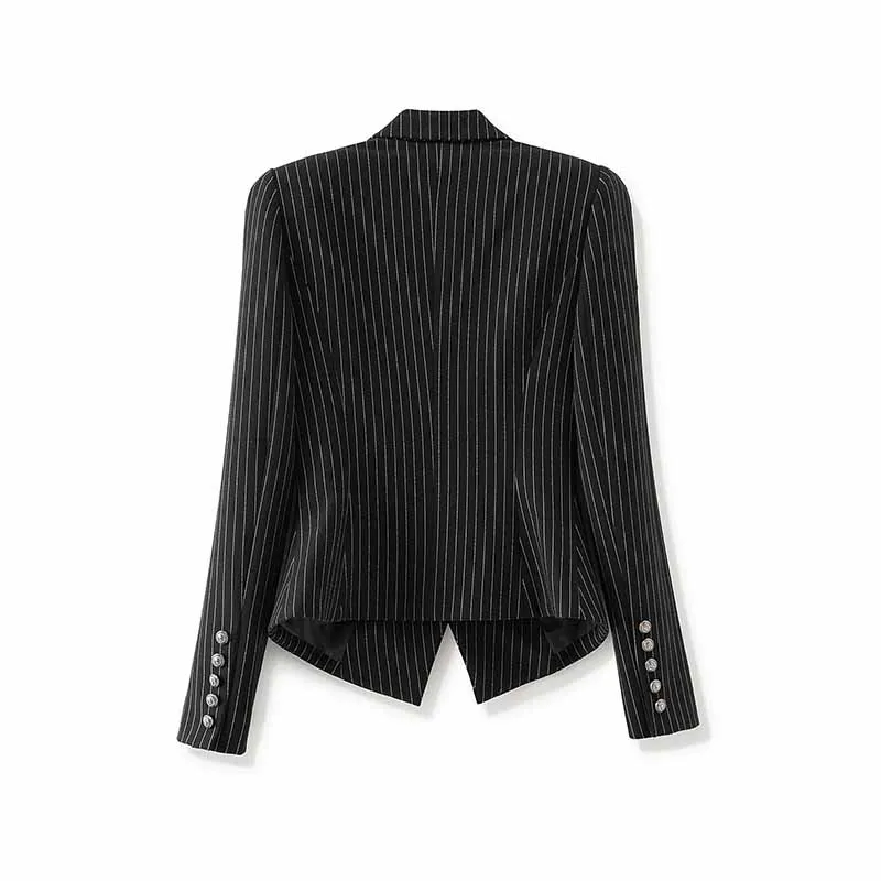 Black Checked Blazer Double Breasted Jacket Formal Business Coat For Women