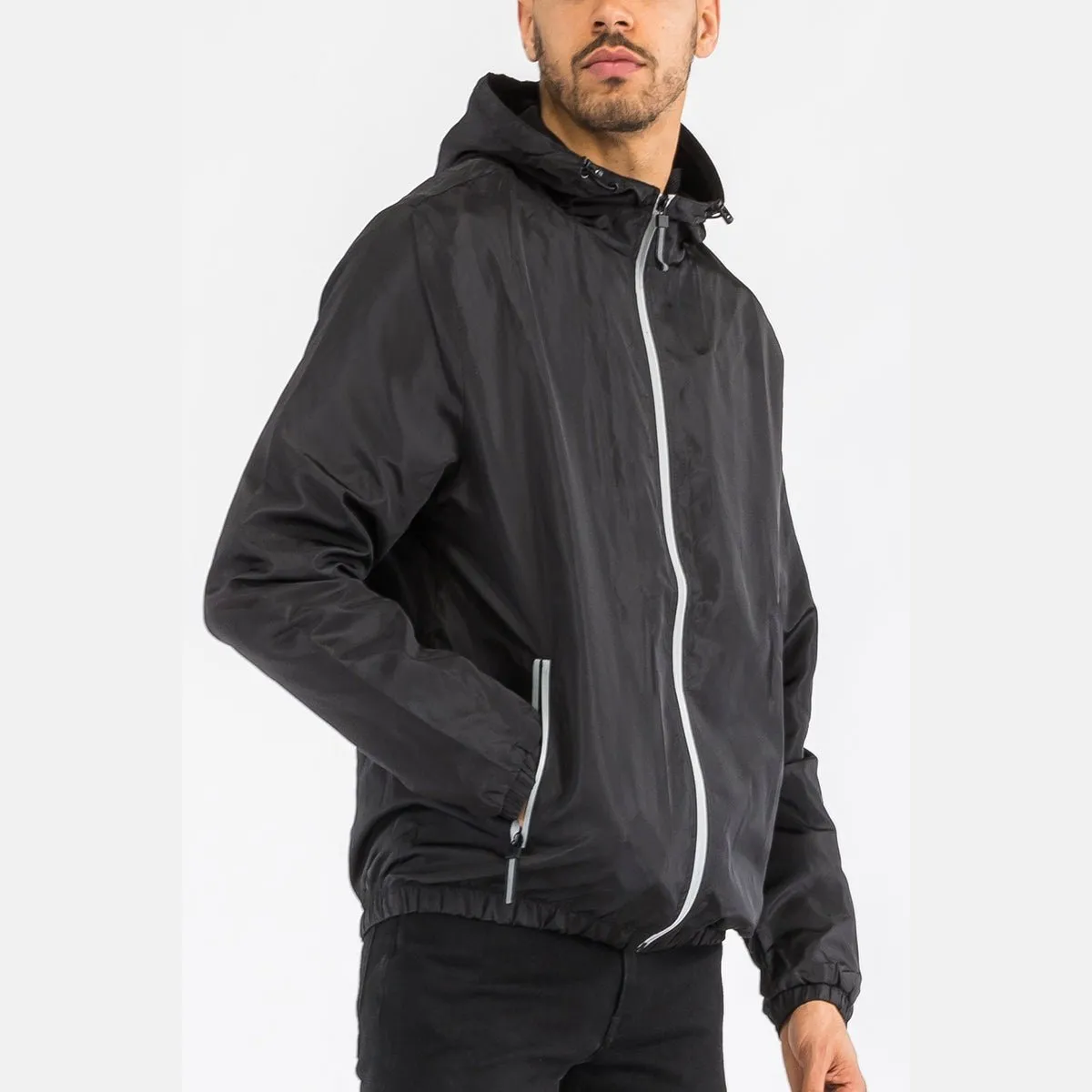 Black Reflective Zip Windbreaker