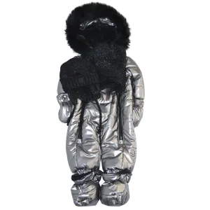 Blizz Baby Girls Silver Puffy Snow Suit - 1 piece - (6m to 24m) - 24WBLI5439