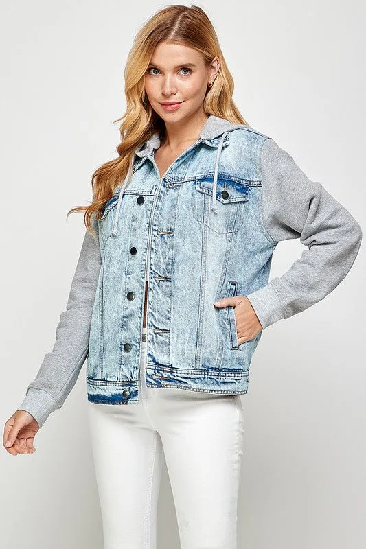 Blue Age Women's Denim  Jacket with Fleece Hoodies