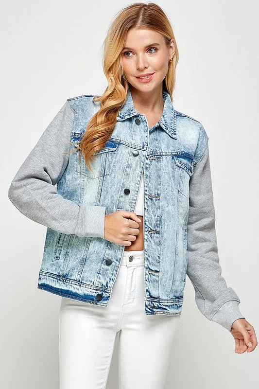 Blue Age Women's Denim  Jacket with Fleece Hoodies