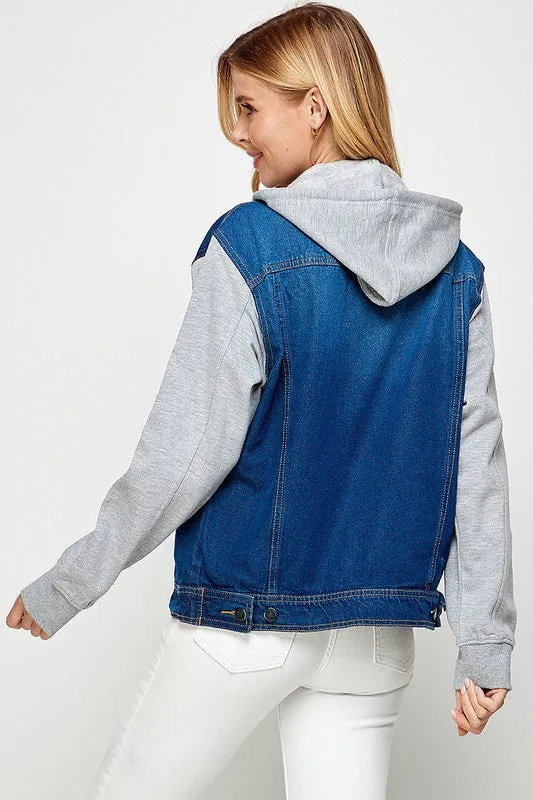 Blue Age Women's Denim  Jacket with Fleece Hoodies