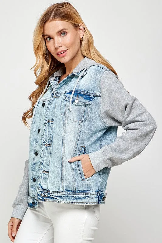 Blue Age Women's Denim  Jacket with Fleece Hoodies