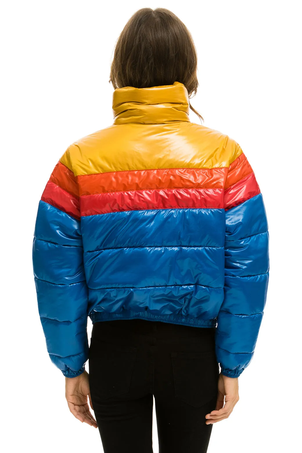 COLOR BLOCK LUXE APRES PUFFER JACKET -  GLOSSY SNORKEL BLUE