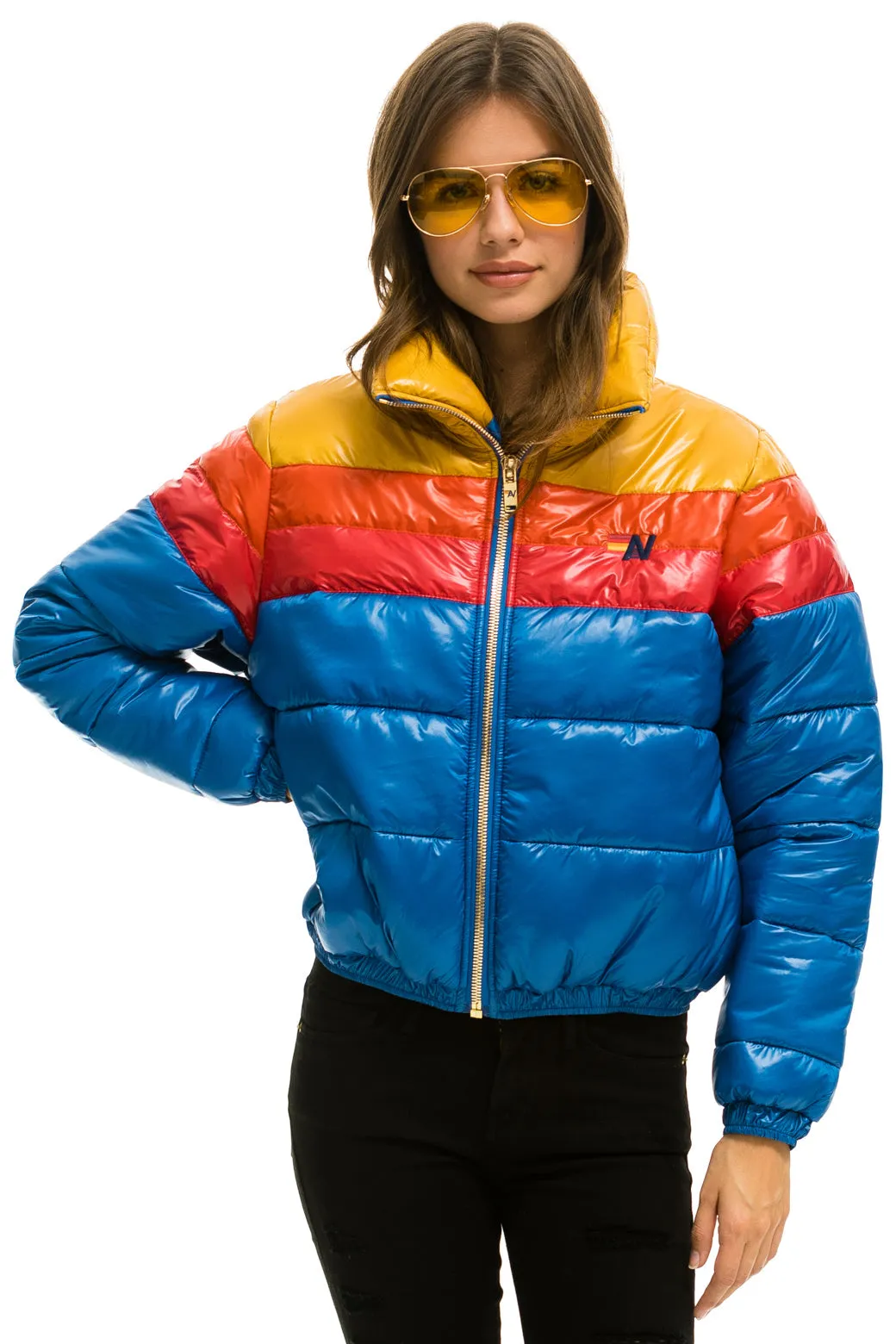 COLOR BLOCK LUXE APRES PUFFER JACKET -  GLOSSY SNORKEL BLUE