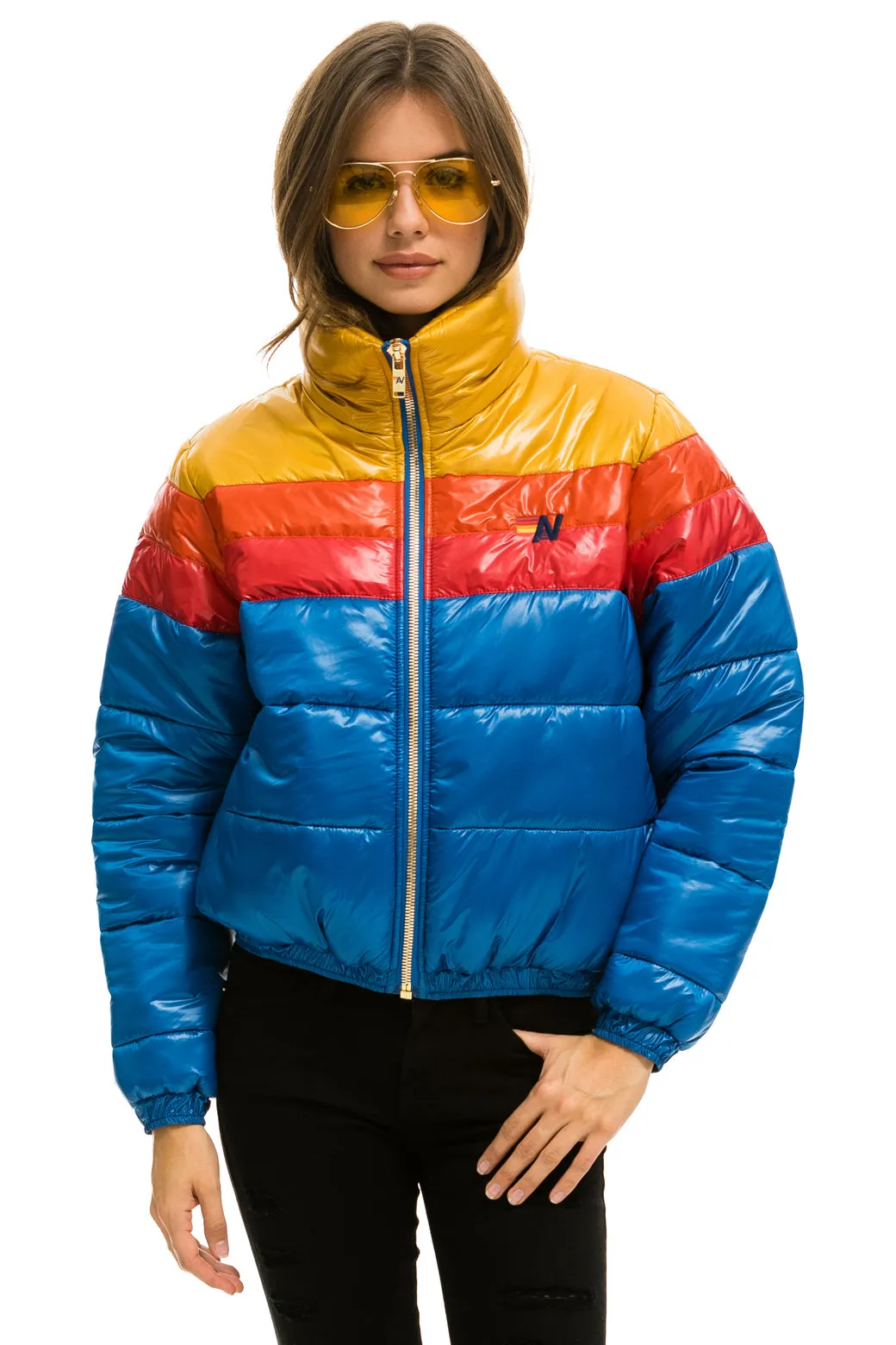 COLOR BLOCK LUXE APRES PUFFER JACKET -  GLOSSY SNORKEL BLUE