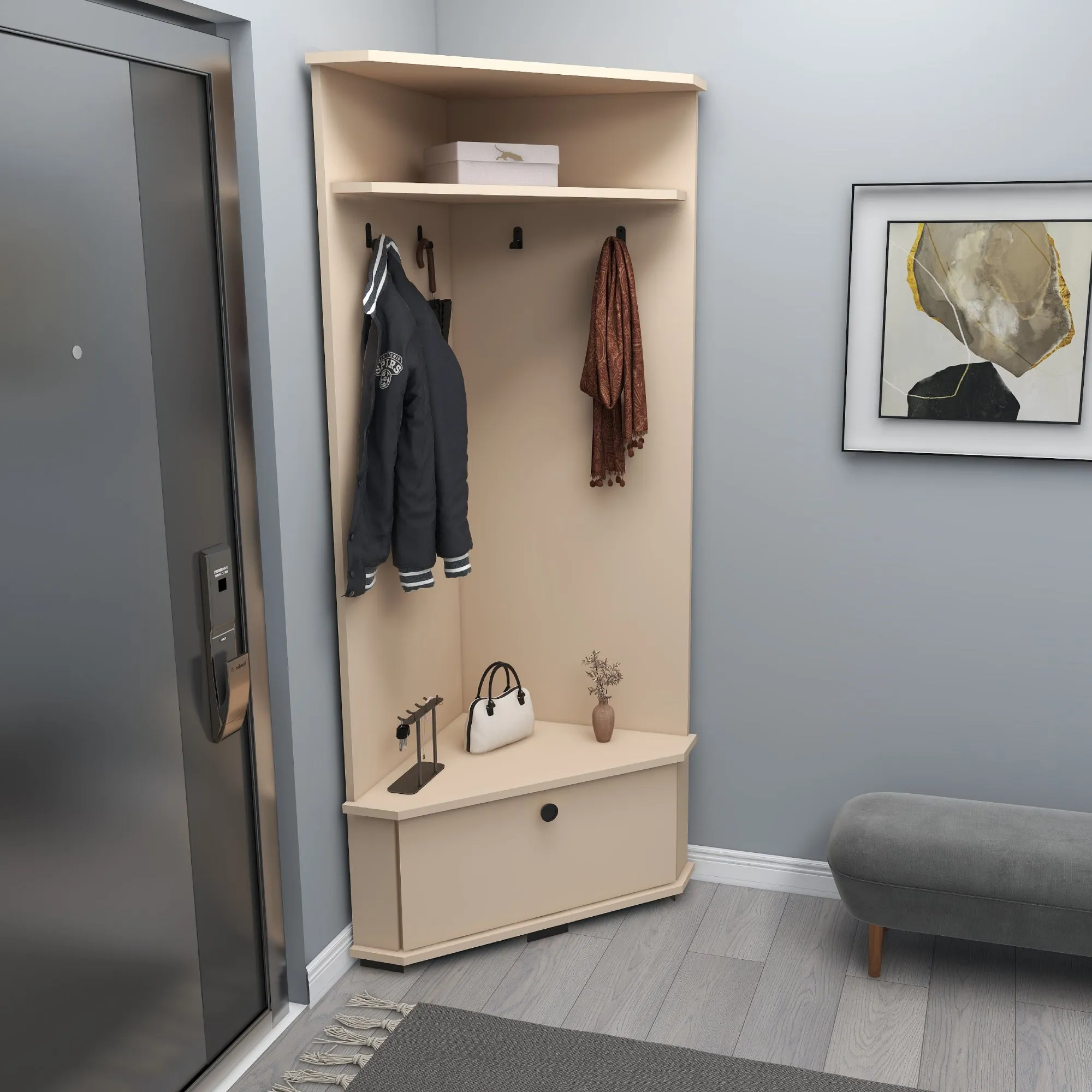 Corner Hallway Coat Rack with Cabinet Reina