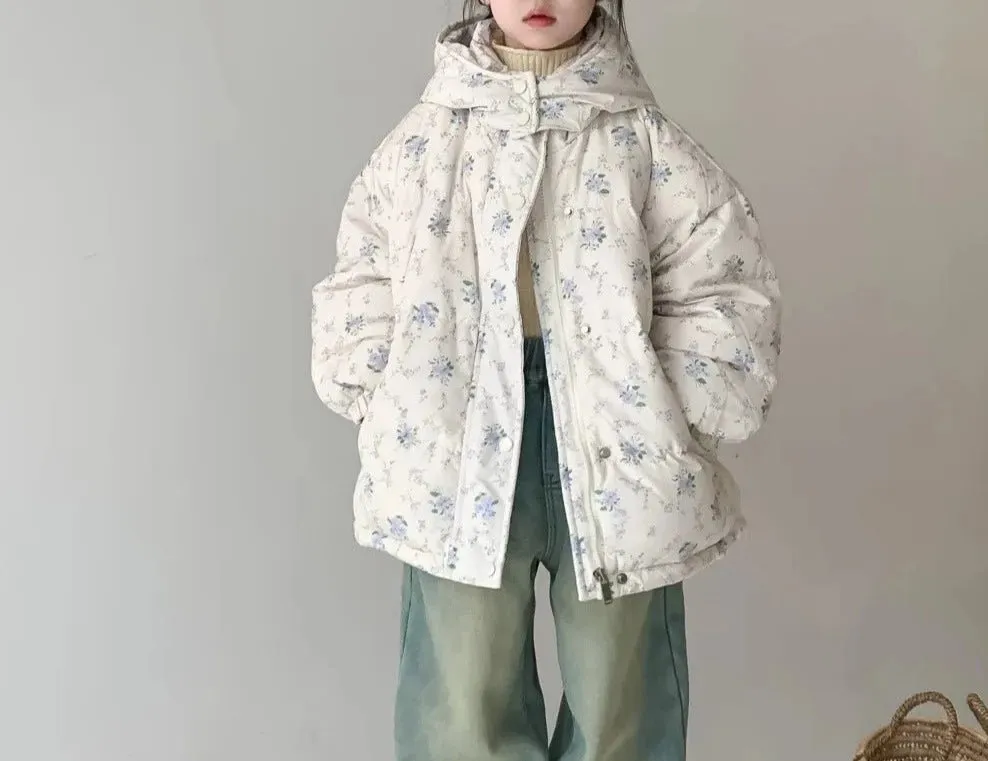 Cozy White Flower Hooded Jacket for Kids