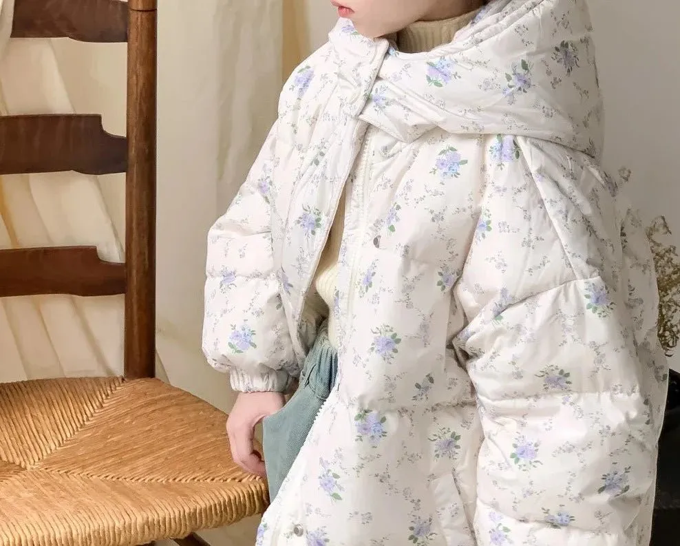 Cozy White Flower Hooded Jacket for Kids