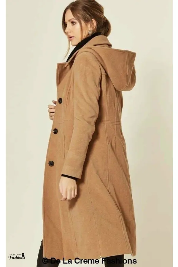 De La Creme Fashions Wool Blend Hooded Mid Length Coat