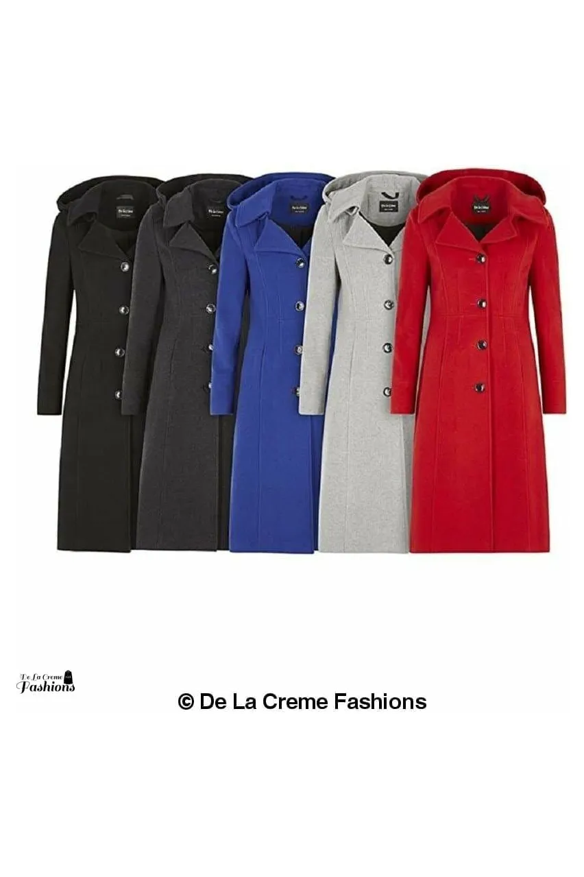 De La Creme Fashions Wool Blend Hooded Mid Length Coat