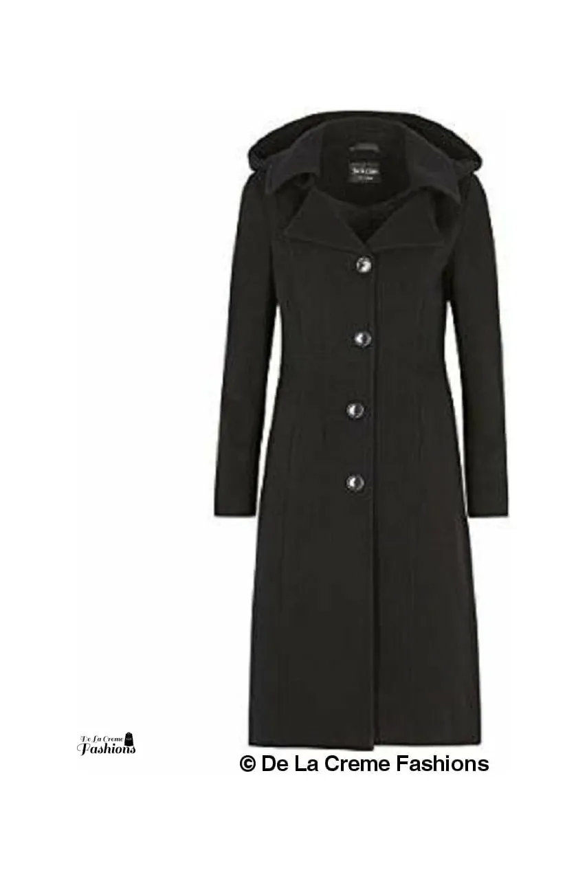 De La Creme Fashions Wool Blend Hooded Mid Length Coat