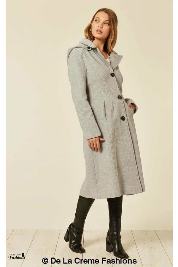 De La Creme Fashions Wool Blend Hooded Mid Length Coat