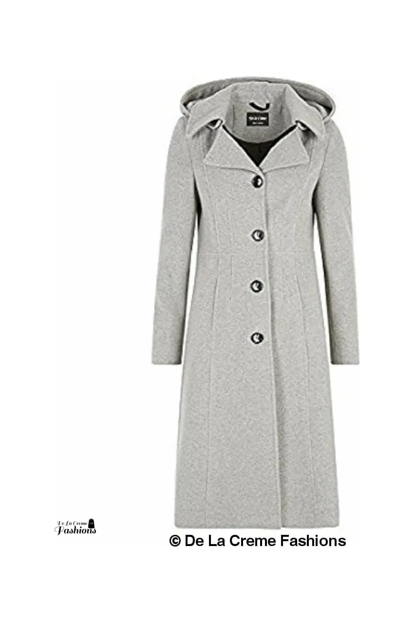 De La Creme Fashions Wool Blend Hooded Mid Length Coat