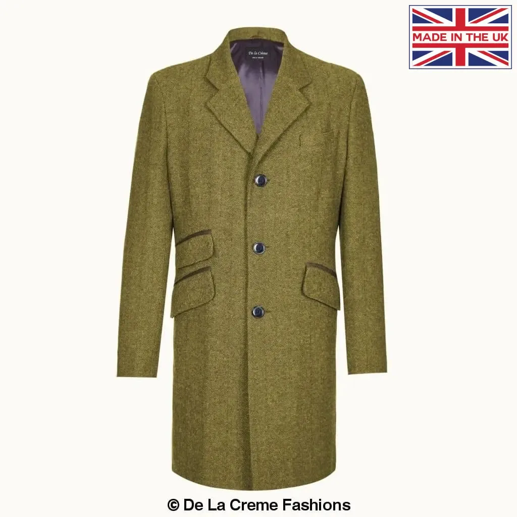 De La Creme MAN - Mens Wool Blend Herringbone Design Coat