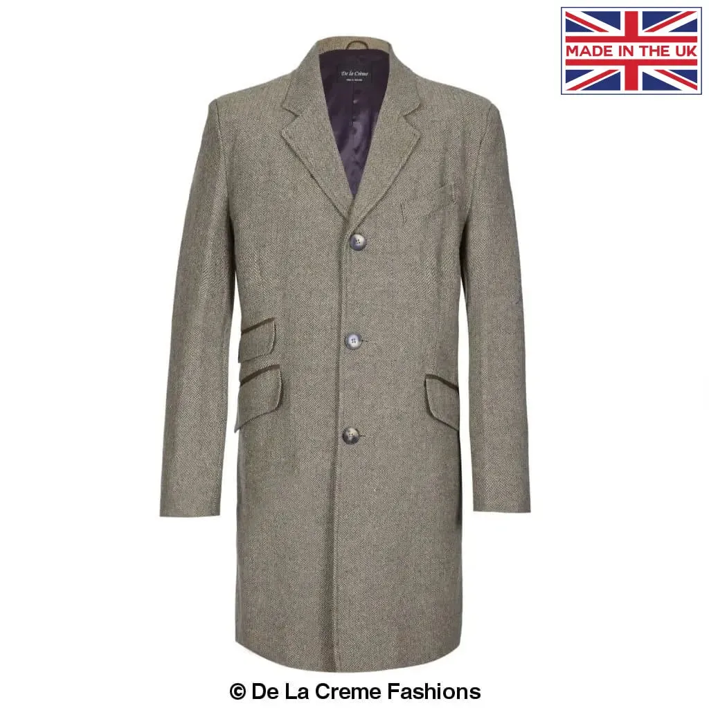 De La Creme MAN - Mens Wool Blend Herringbone Design Coat