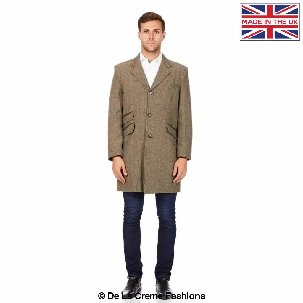 De La Creme MAN - Mens Wool Blend Herringbone Design Coat