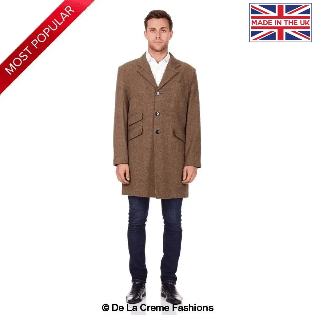 De La Creme MAN - Mens Wool Blend Herringbone Design Coat