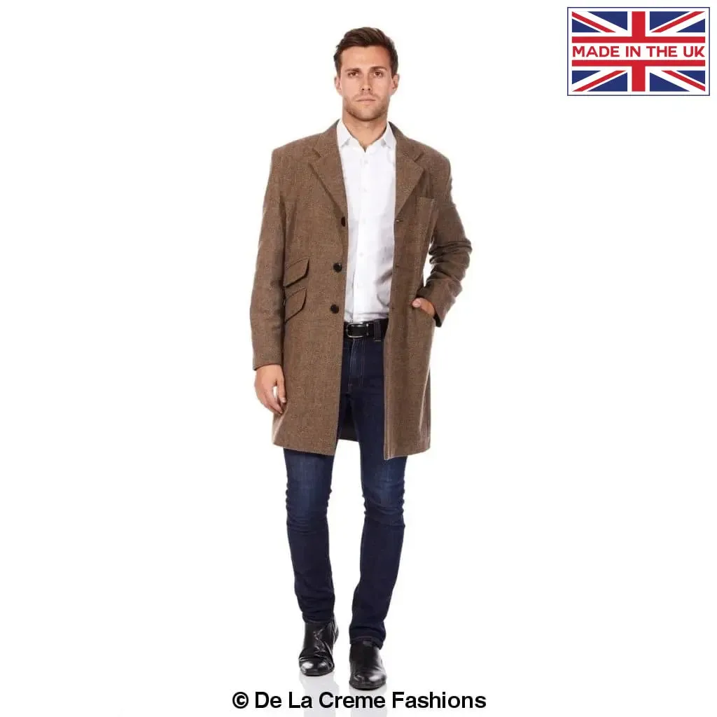 De La Creme MAN - Mens Wool Blend Herringbone Design Coat