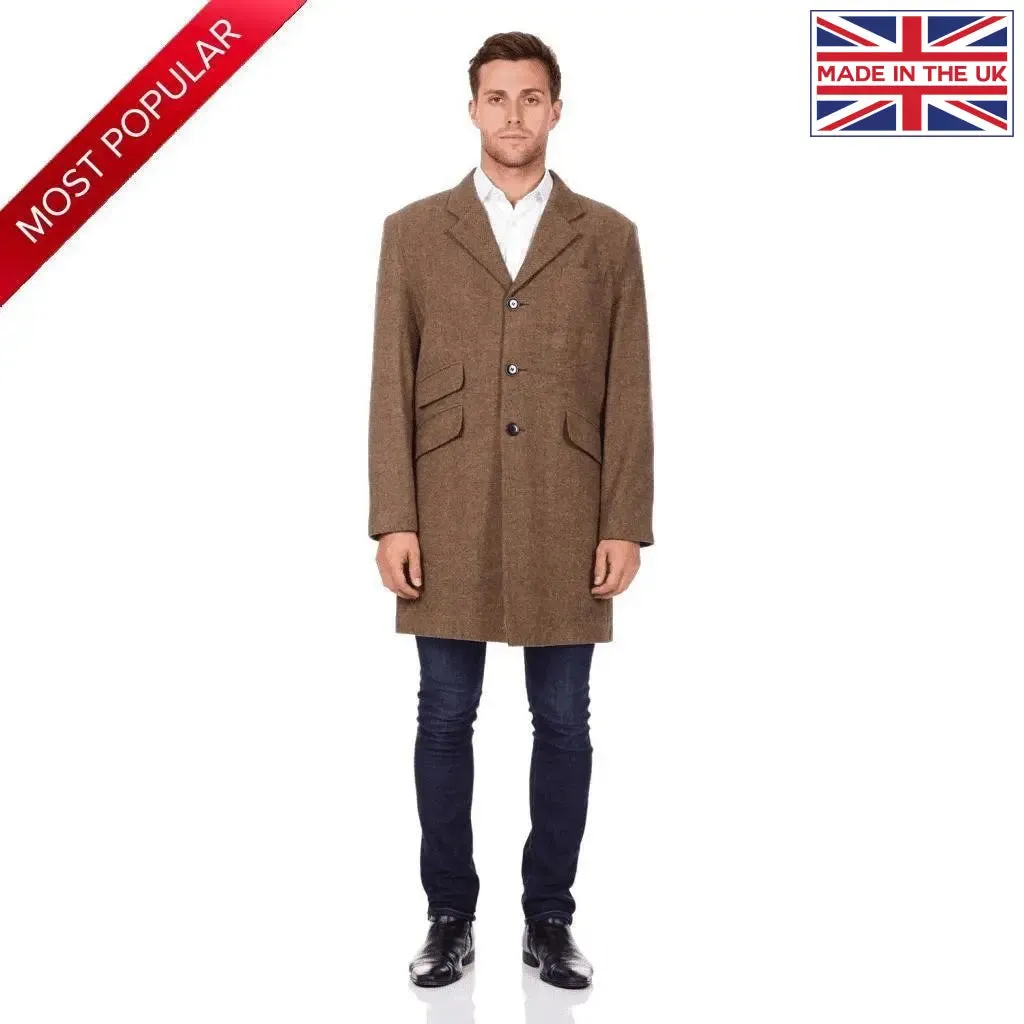 De La Creme MAN - Mens Wool Blend Herringbone Design Coat