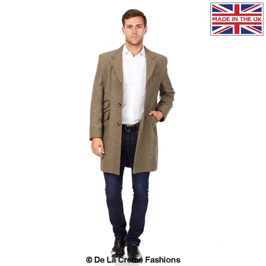 De La Creme MAN - Mens Wool Blend Herringbone Design Coat