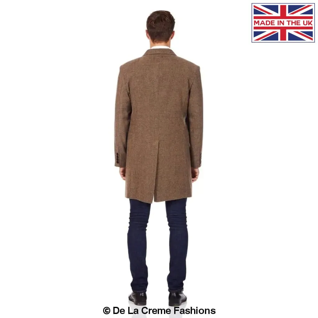 De La Creme MAN - Mens Wool Blend Herringbone Design Coat