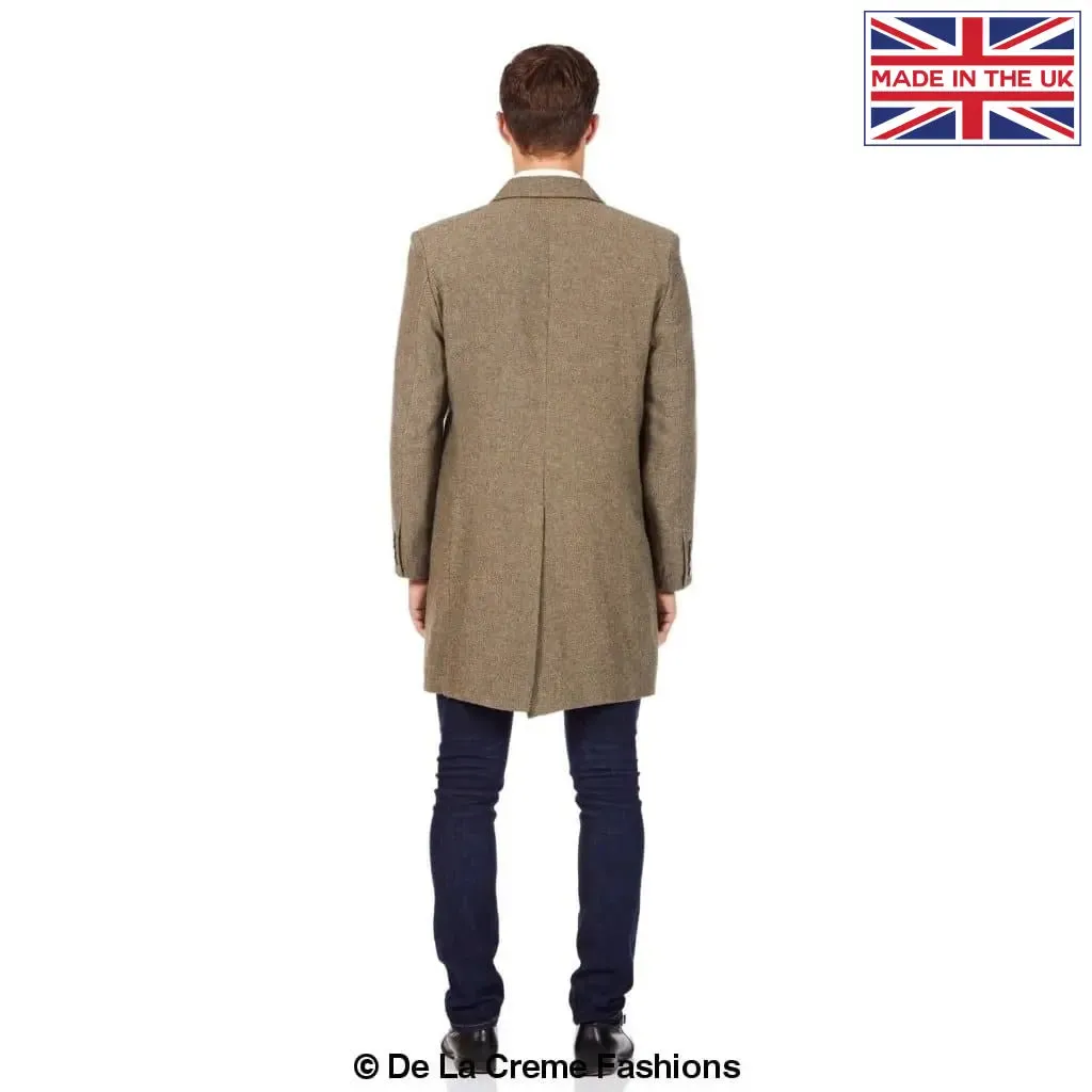 De La Creme MAN - Mens Wool Blend Herringbone Design Coat