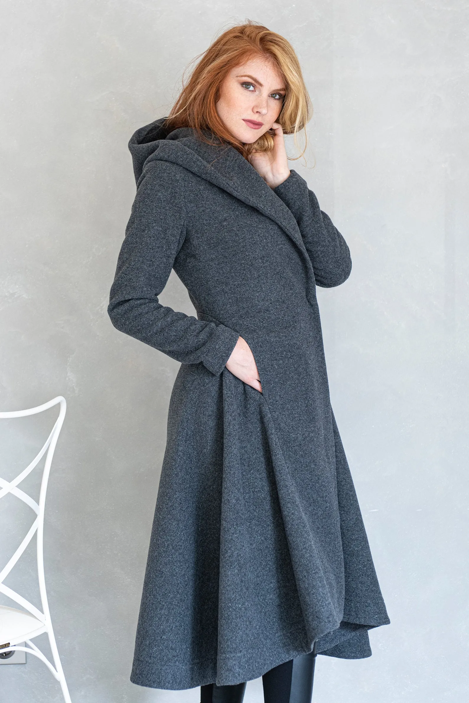 Elegant Hooded Wool Coat