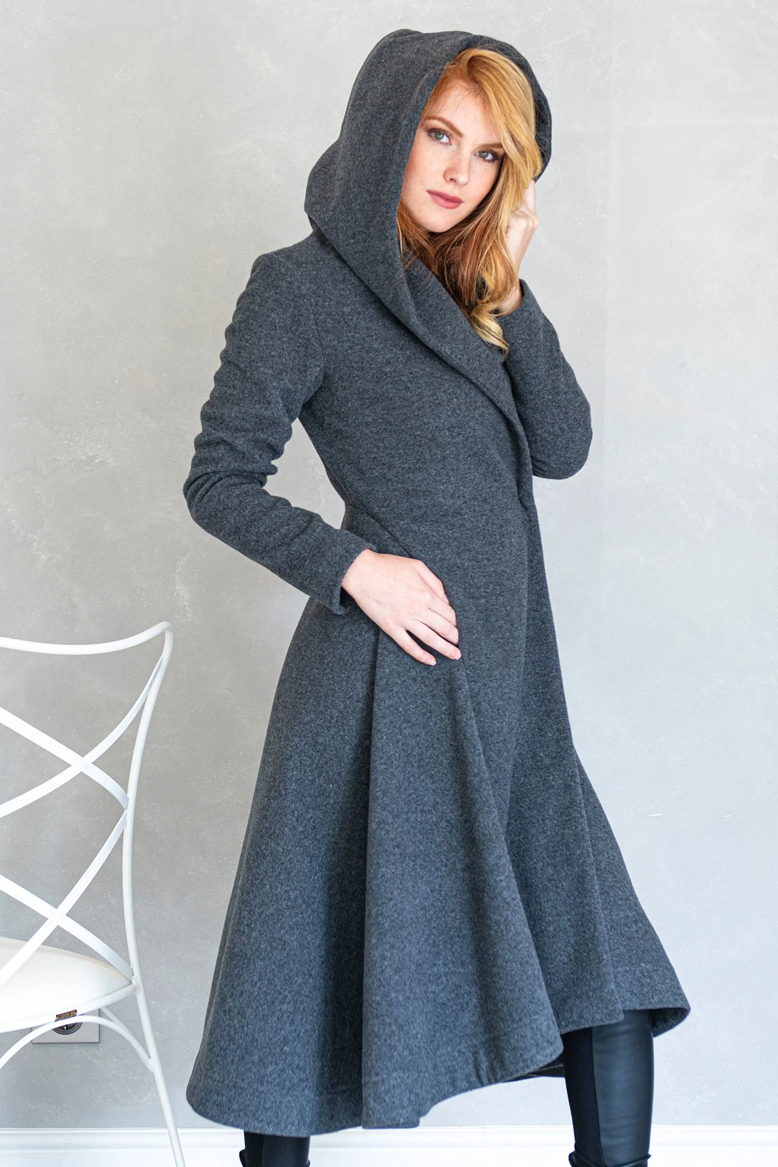 Elegant Hooded Wool Coat