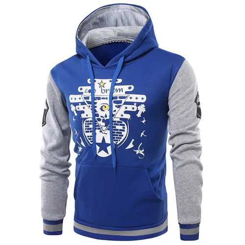 Fashion 3D Letter Printed Stitching Hoodies Winter Men's Casual Zip Up Sports Cashmere Coat Tops