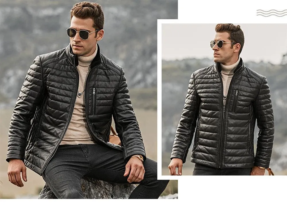 FLAVOR Genuine Lambskin Winter Warm Men's Leather Coat