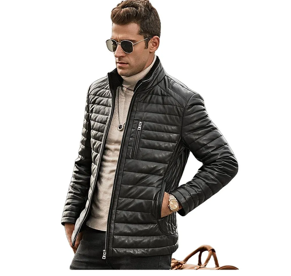 FLAVOR Genuine Lambskin Winter Warm Men's Leather Coat