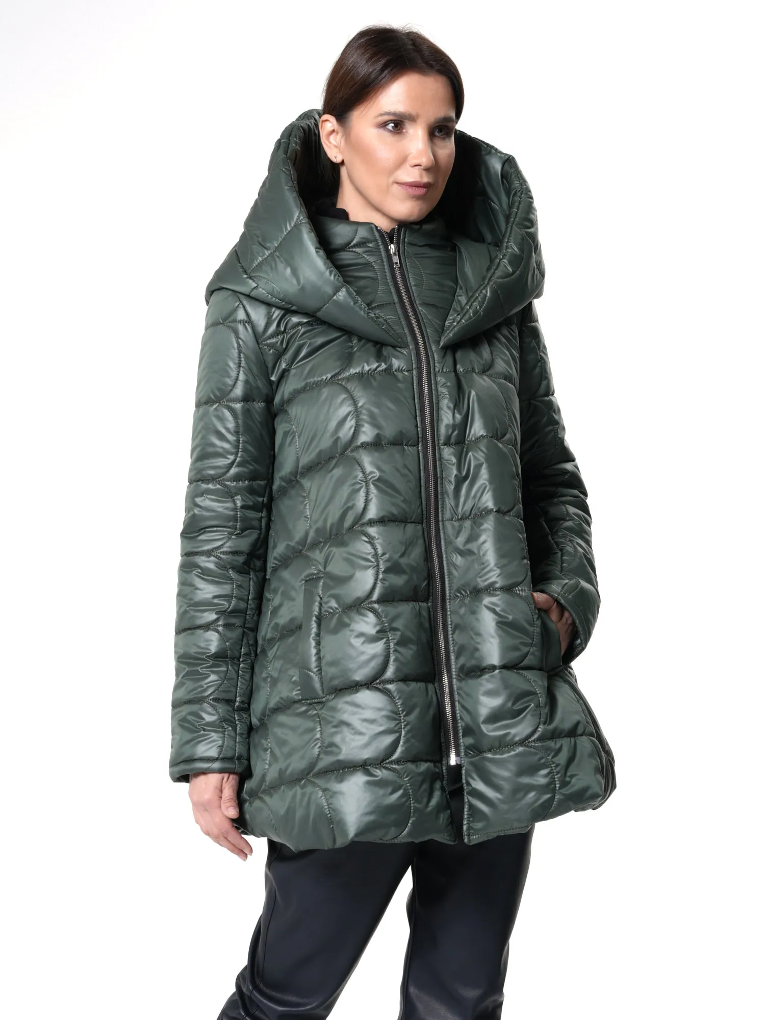 Green Quilted Coat With Hood