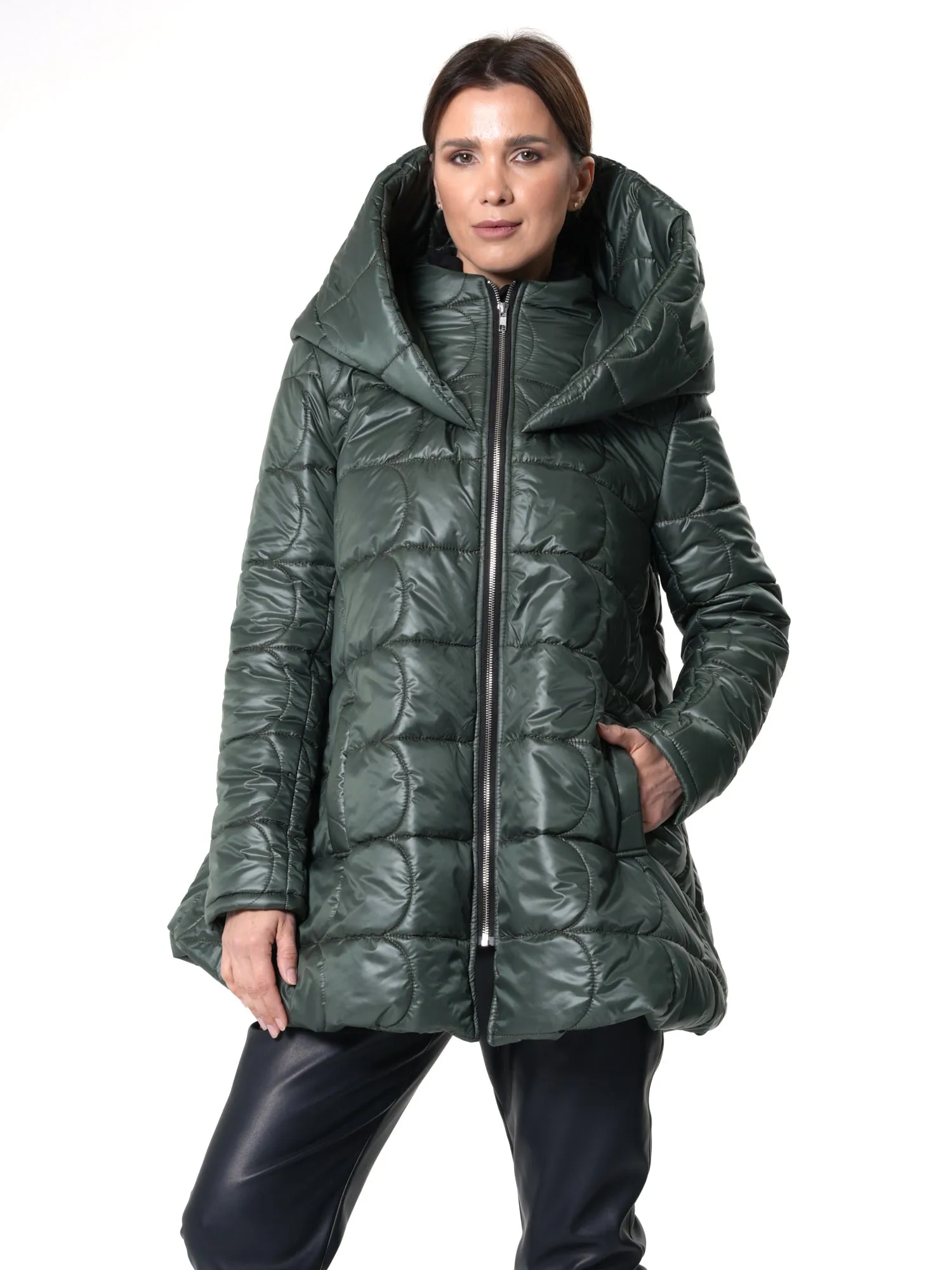 Green Quilted Coat With Hood