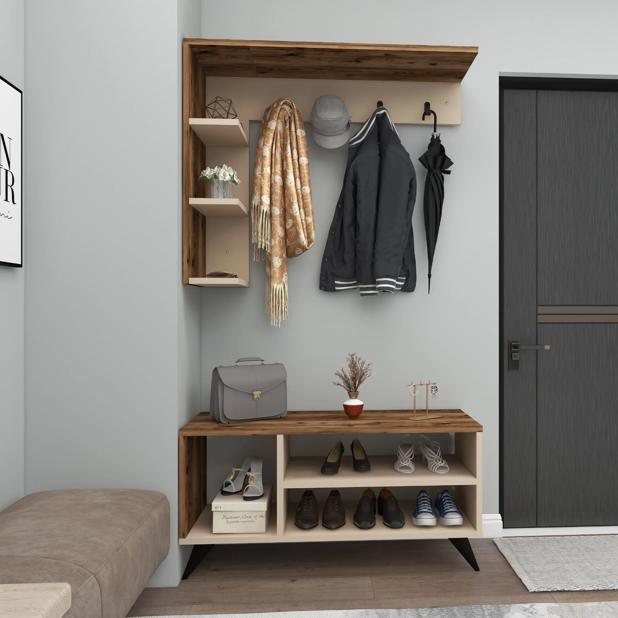 Hallway Coat Rack with Shelves Cassia