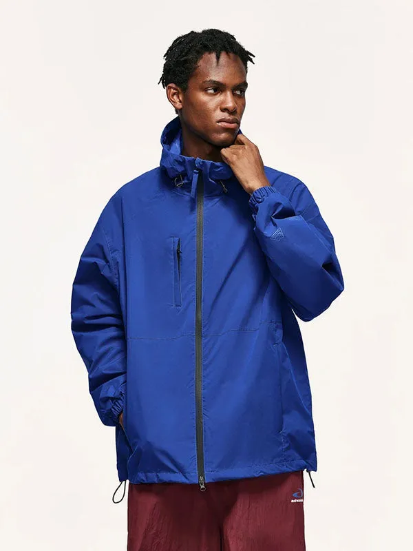 High Collared Wind and Waterproof Hooded Jacket in Blue Color