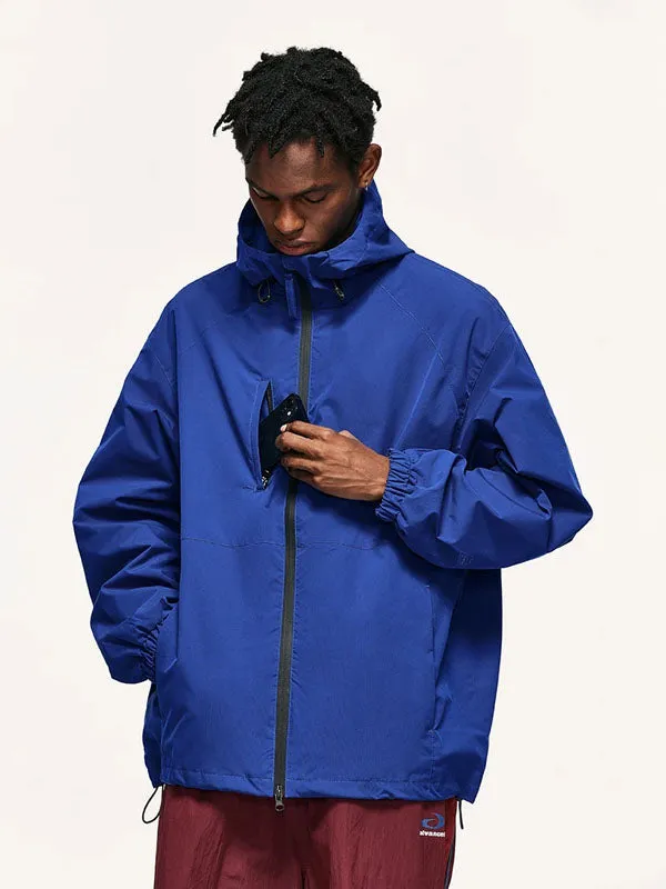 High Collared Wind and Waterproof Hooded Jacket in Blue Color