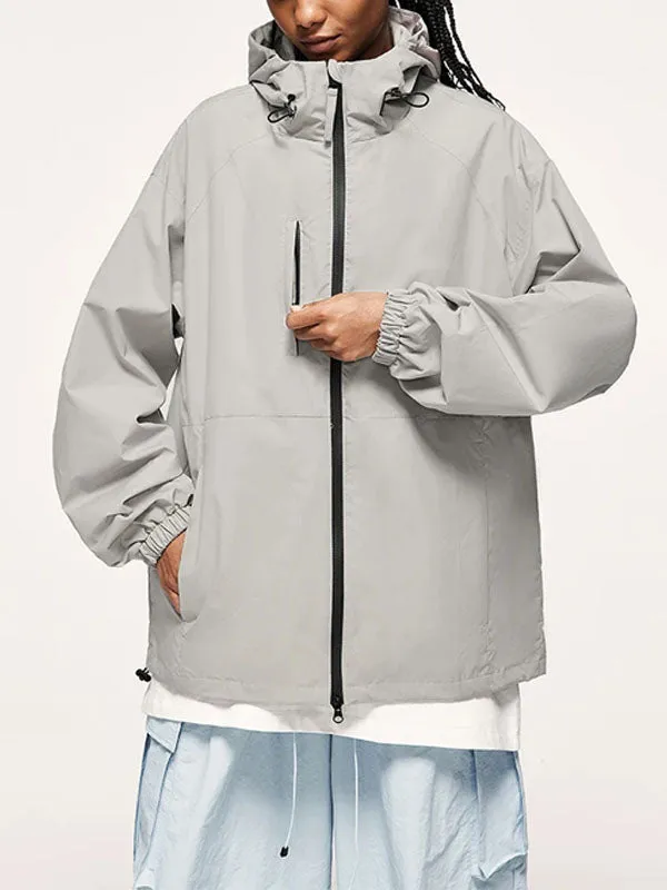 High Collared Wind and Waterproof Hooded Jacket in Grey Color